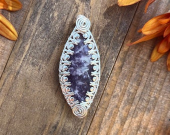Ciondolo in argento sterling di lepidolite, collana di lepidolite naturale, collana di pietra curativa, gioielli di pietra viola