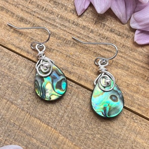 Abalone Earrings • Sterling Silver Teardrop Earrings • Lightweight Earrings • Abalone Silver Earrings • Gift for Girlfriend • Gift for Mom