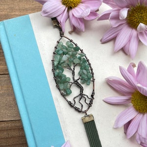 Olive Green Aventurine Tree of Life Marquise Bookmark • Copper Bookmark • Green Crystal Tree Bookmark • Personalized Bookmark • Custom Gift