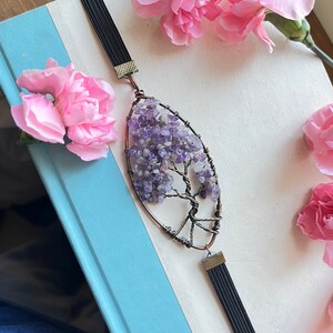 Amethyst Tree of Life Marquise Bookmark • Personalized Crystal Book Thong • Gift for Reader • Amethyst Book Thong for Her • Custom Bookmark