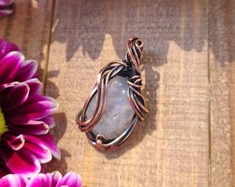 Rose Quartz Copper Pendant • Pink Rose Quartz Wire Wrap • Rose Quartz Pendant • Gift for Her • Wire Wrapped Necklace • Copper Necklace