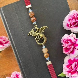Copper Dragon Bookmark • Crystal Dragon Bookmark • Dragon Bookmark • Orange Red Moss Agate • Fantasy Dragon Gift • Dragon Gift