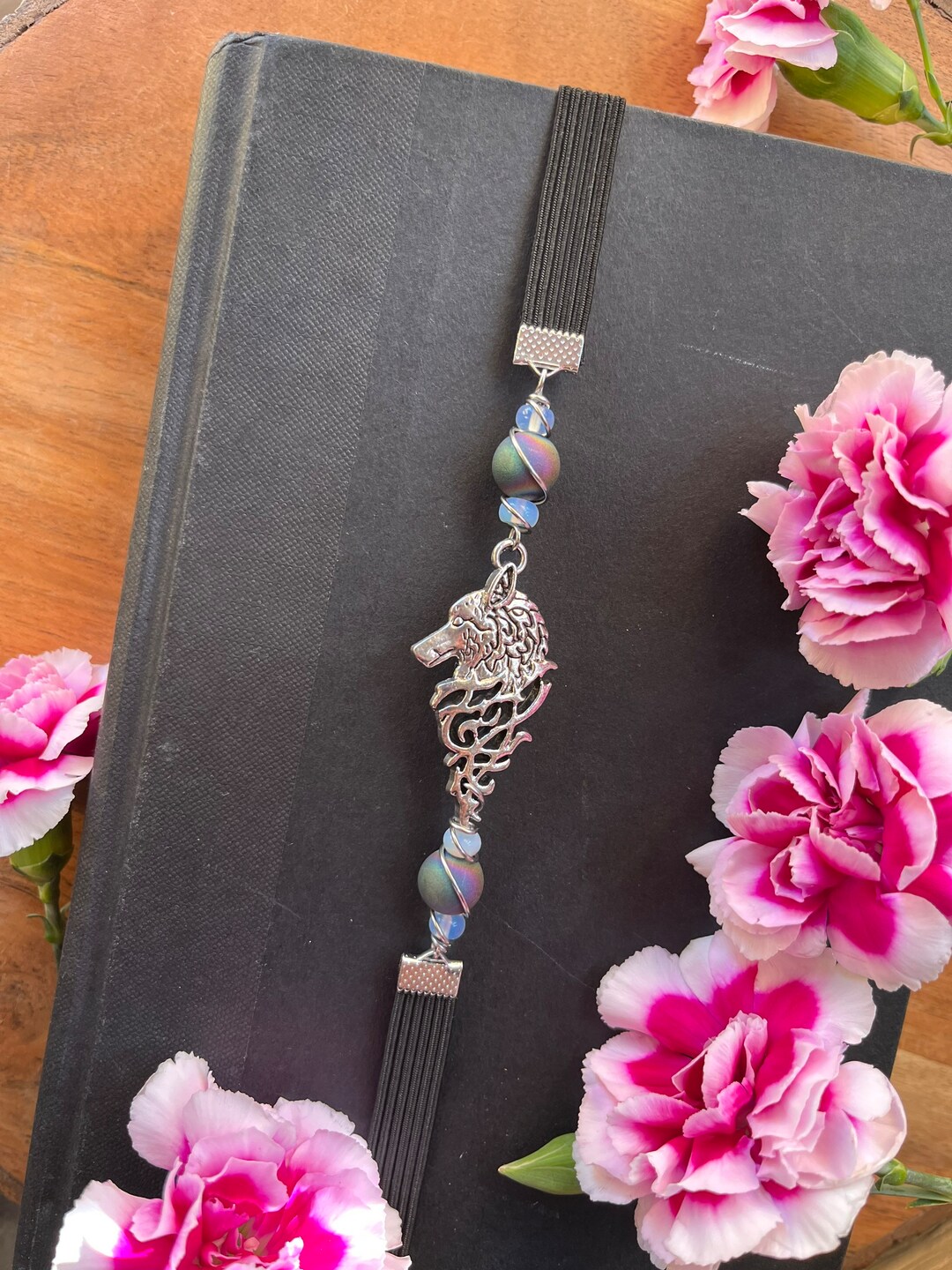 Stark Wolf Bookmark Metallic Druzy Agate Bead Book Thong Etsy UK