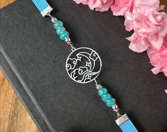 Blue Jade Night Sky Bookmark • Stars and Moon Bookmark • Sky Blue Book Thong