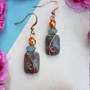 Ruby Zoisite And Blue Aventurine Copper Earrings