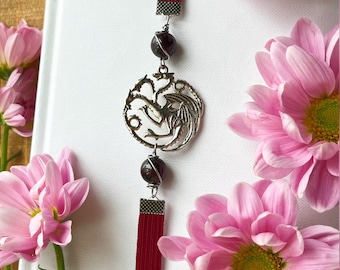 Three Headed Dragon Sigil Maroon Bookmark • Dargon Bookmark • Dragon Gift • Bookish Goods • Fantasy Gift • Fantasy Dragon Gift