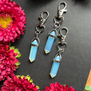 Opalite Silver Keychain • Opalite Crystal Key Ring • Crystal Purse Charm • Gifts for Wife • Gifts for Her • Stocking Stuffer • Luggage Charm