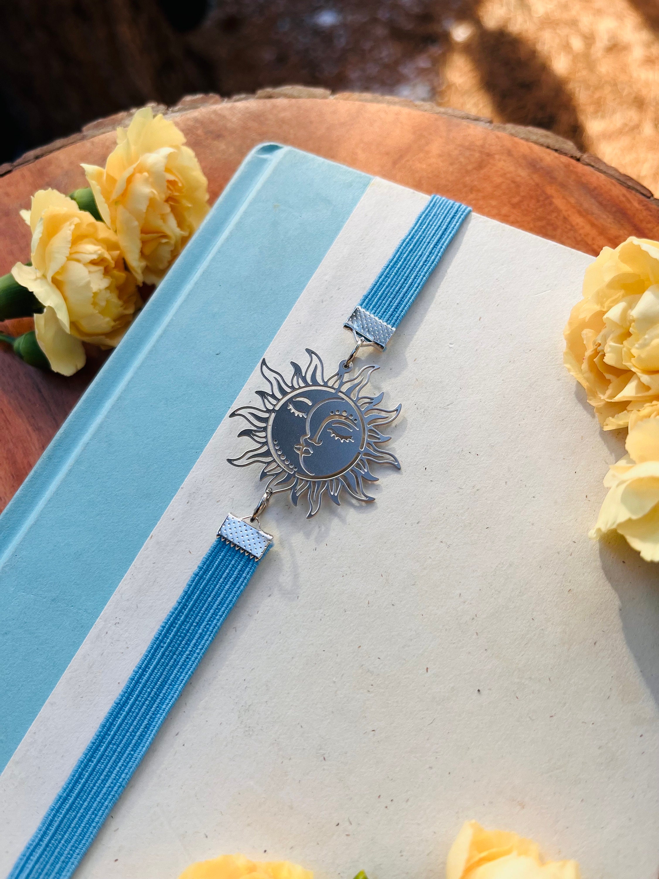 Sun Pin Book Sun and Moon Bookmark • Smiling Sun Book Thong • Silver Smiling Moon ...