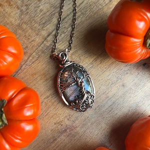Life Of Tree Purple Labradorite Wire Wrap Pendant • Gemstone Wire Wrap Pendant • Gift For Mother • Tree Pendant • Pink Orange Labradorite