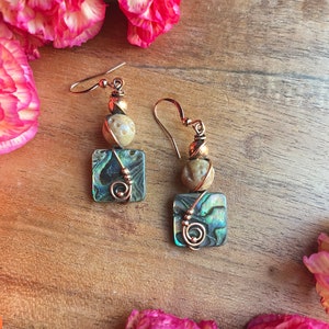 Abalone & Granite Copper Earrings