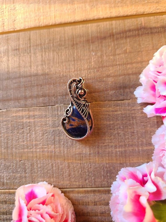 Blue Sodalite Copper Pendant • Sodalite Necklace • Blue Sodalite Pendant • Sodalite Wire Wrap • Copper Sodalite Pendant • Sodalite Jewelry