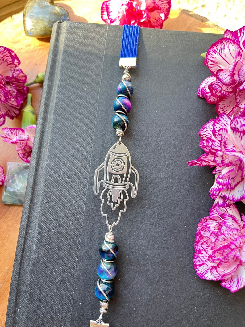 Rainbow Tigers Eye Space Bookmark • Rocket Ship Bookmark, Bookmark for ...