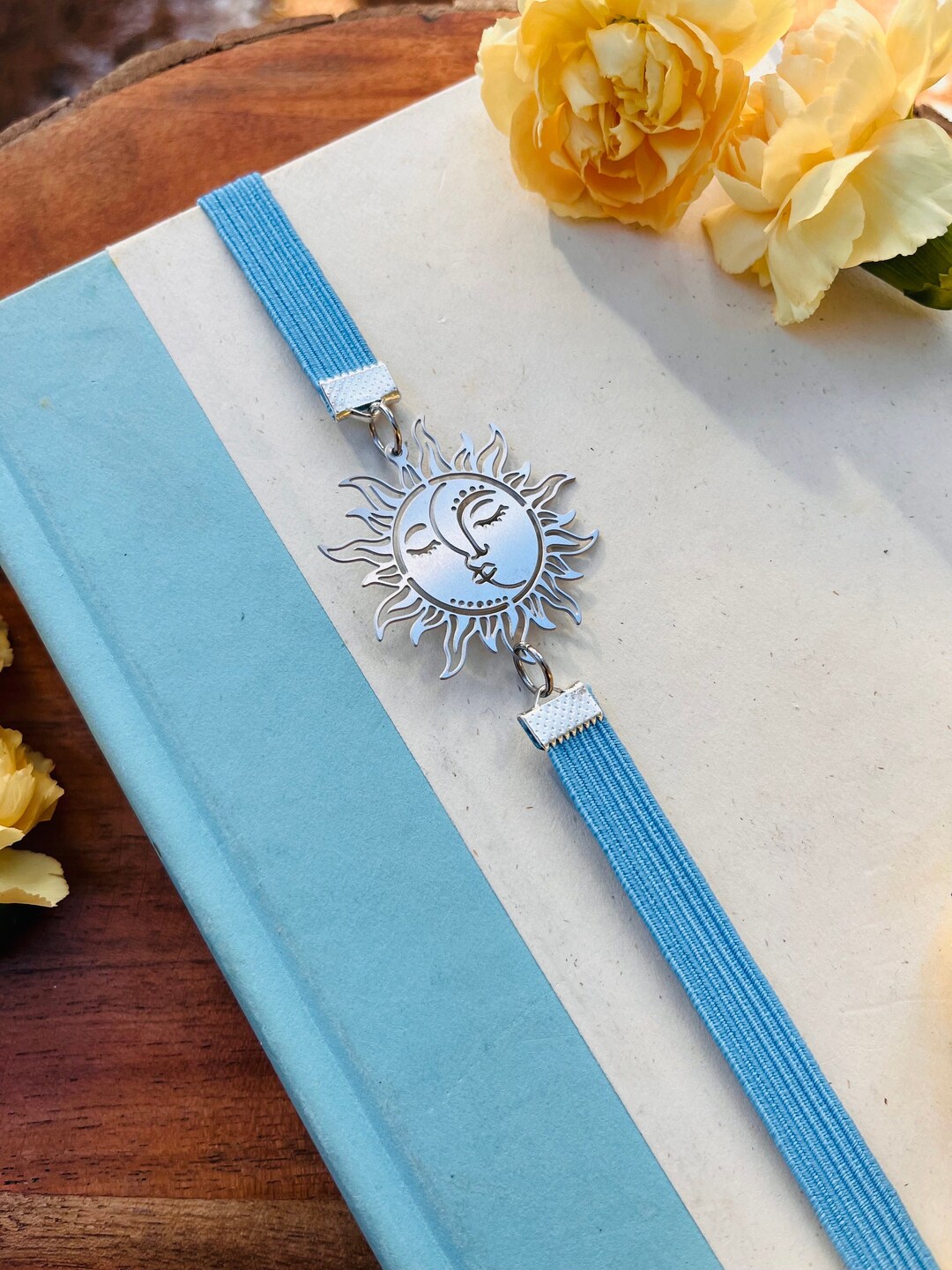 Sun Pin Book Sun and Moon Bookmark • Smiling Sun Book Thong • Silver Smiling Moon ...