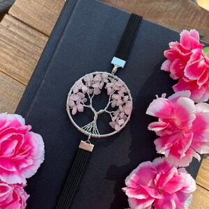 Rose Quartz Tree of Life Bookmark •  Pink Gemstone Bookmark • Pink Crystal Book Thong • Rose Quartz Tree Bookmark • Tree of Life Book Thong
