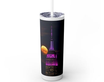 Empire State Bldg Skinny Tumbler with Straw, Minimalist Tumbler, Minimalist Travel, Empire State, New York City, Big Moon, Lower Manhattan