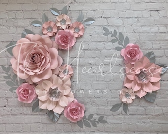 Sweet Jojo Watercolor Floral inspired Set of 12 Paper Flowers - Blush, Pink, Peach - Girls room decor - Nursery wall decor - paper flowers