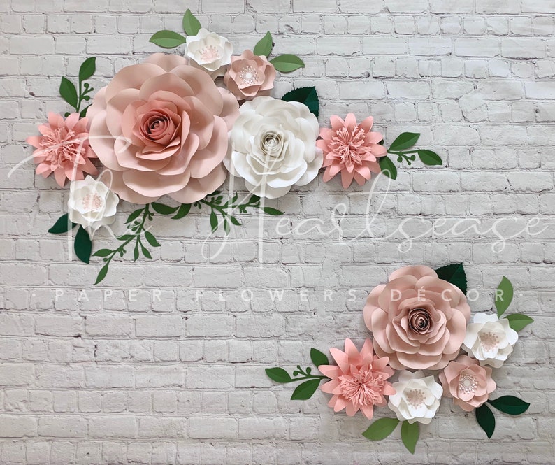 Set of 12 Paper Flowers Nursery Wall Decor Paper Flowers Wall Decor Girl room wall decor Paper Flowers Dusty rose Blush pink Decor Option 2