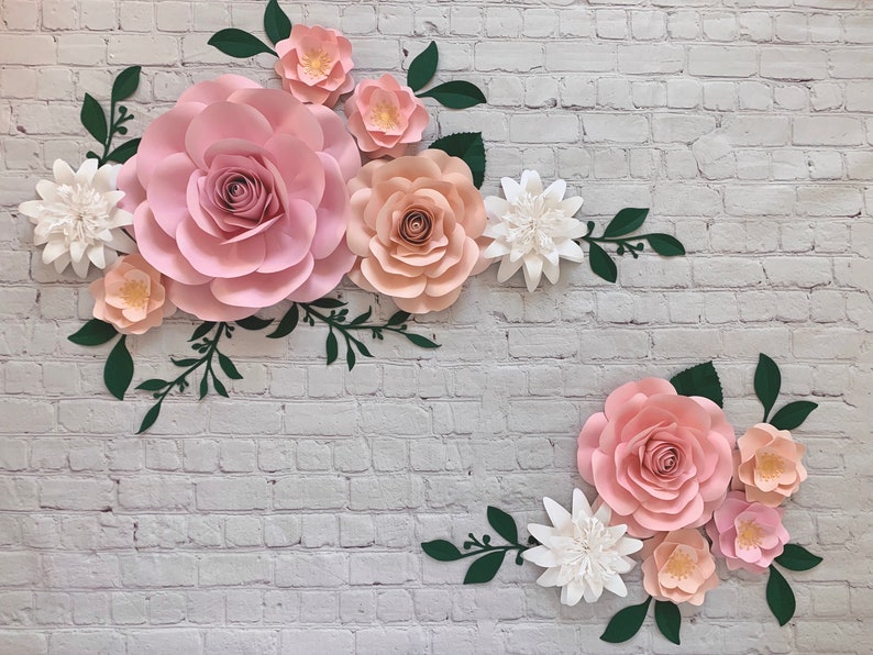 Set of 12 Paper Flowers Nursery Wall Decor Paper Flowers Wall Decor Girl room wall decor Paper Flowers Dusty rose Blush pink Decor Option 5