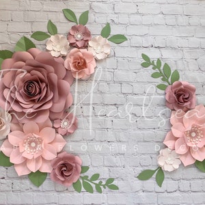 Paper Flowers Wall Decor - Set of 12 paper flowers - Dusty Rose and Pink Decor - Nursery Wall Decor - Girls Room Decor