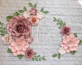 Paper Flowers Wall Decor - Set of 12 paper flowers - Dusty Rose and Pink Decor - Nursery Wall Decor - Girls Room Decor