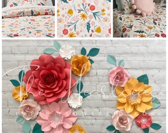 Set of 12 Paper Flowers inspired by Pillowfort in the Garden Bedding Set by Target - Girls room decor - Coral Pink Yellow wall decor