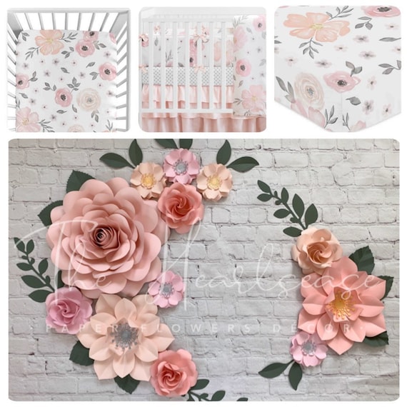 Sweet Jojo Watercolor Floral Inspired Set of 12 Paper Flowers Blush Pink Peach Girls Room Decor Nursery Wall Decor Paper Flowers Etsy
