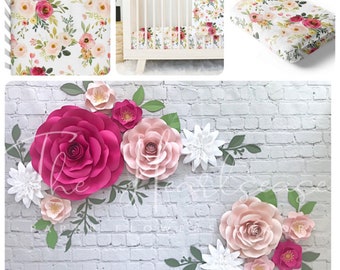 Set of 12 Paper Flowers inspired by FRANNY’S FARMHOUSE FLORAL bedding by Caden Lane - Blush and Magenta - Nursery Wall Decor - Paper Flowers