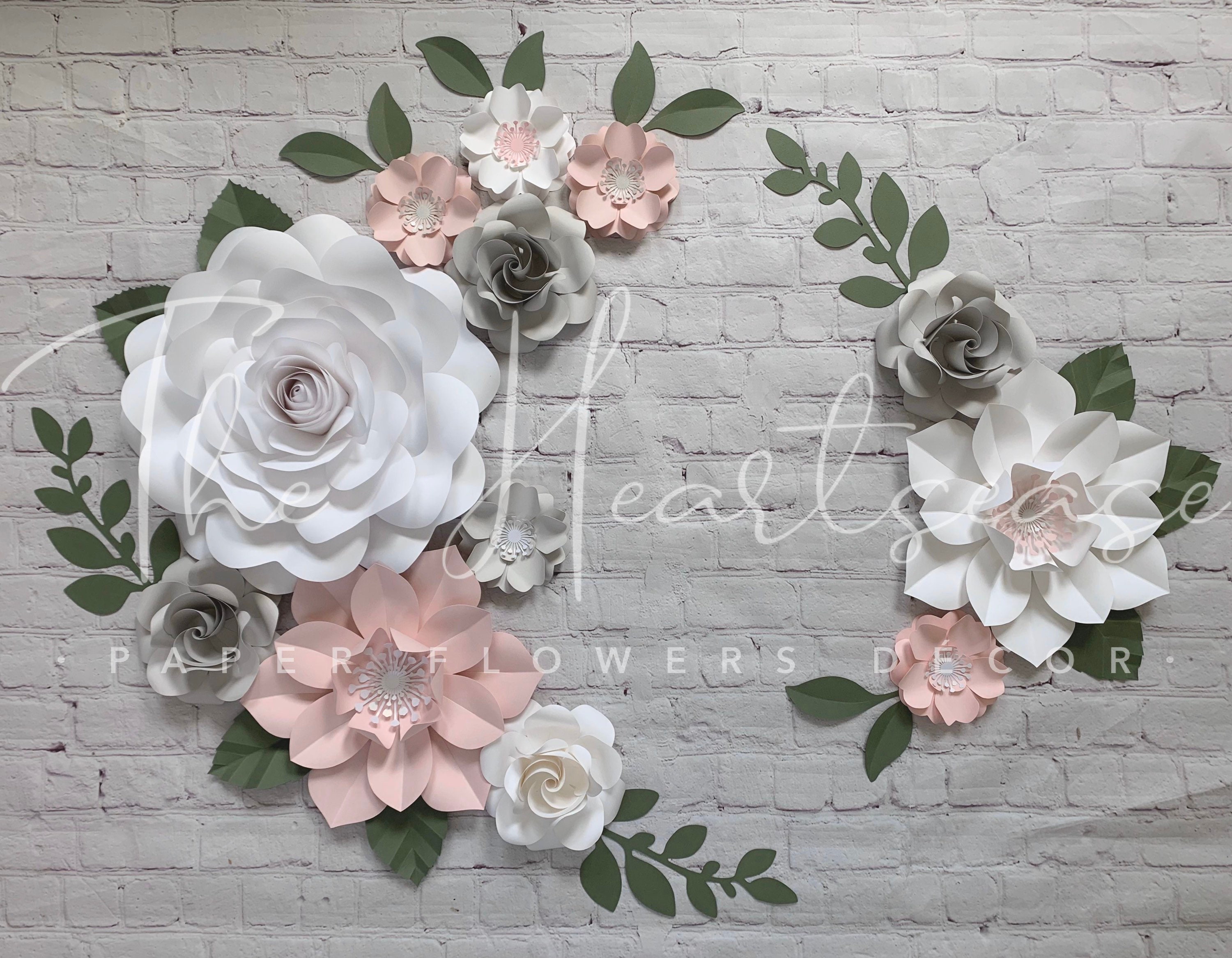 Pink and Gray Paper Flowers Wall Decor- Pink and Gray Floral Nursery Decor - Girls room Decor- Nursery Wall Decor - Pink and Grey Decor