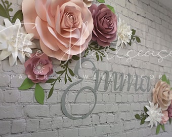 Set of 12 Paper Flowers - Nursery Wall Decor - Paper Flowers Wall Decor - Girl room wall decor - Paper Flowers - Dusty rose Blush pink Decor