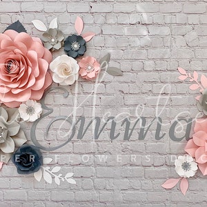 Paper Flowers Wall Decor- Set of 12 Paper Flowers- Girls room Decor- Nursery Wall Decor - Pink and Grey Decor