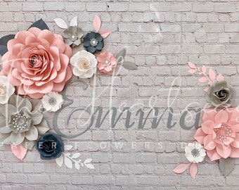 Handmade Paper Flower Wall Decor – Set of 12, Pink & Gray Nursery