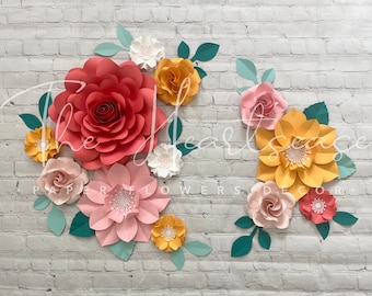 3D Paper Flowers inspired by Pillowfort in the Garden Bedding Set by Target - Girls room decor - Coral Pink Yellow wall decor -
