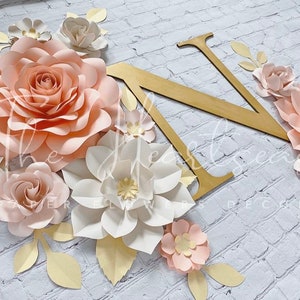 Set of 12 Paper Flowers & 13 Paper Leaves in Different Sizes - Paper Flowers wall decor - Nursery paper flowers - Paper Flowers - Girls room