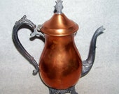 Vintage Copper Tea Pot Ornate Metal Holder and Spout 10.5 quot High