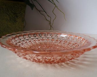 Jeanette Glass Pink Holiday aka Buttons and Bows Rimmed Soup Bowl