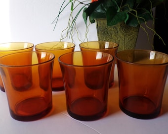Vintage Amber Duralex France Juice Glasses Set of 6
