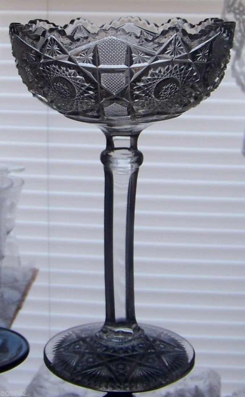 EAPG Tall Compote Clear Pressed Glass Hobstar and Sawtooth 6 Etsy