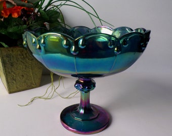 Vintage Indiana Glass Garland/Teardrop Blue Carnival Compote