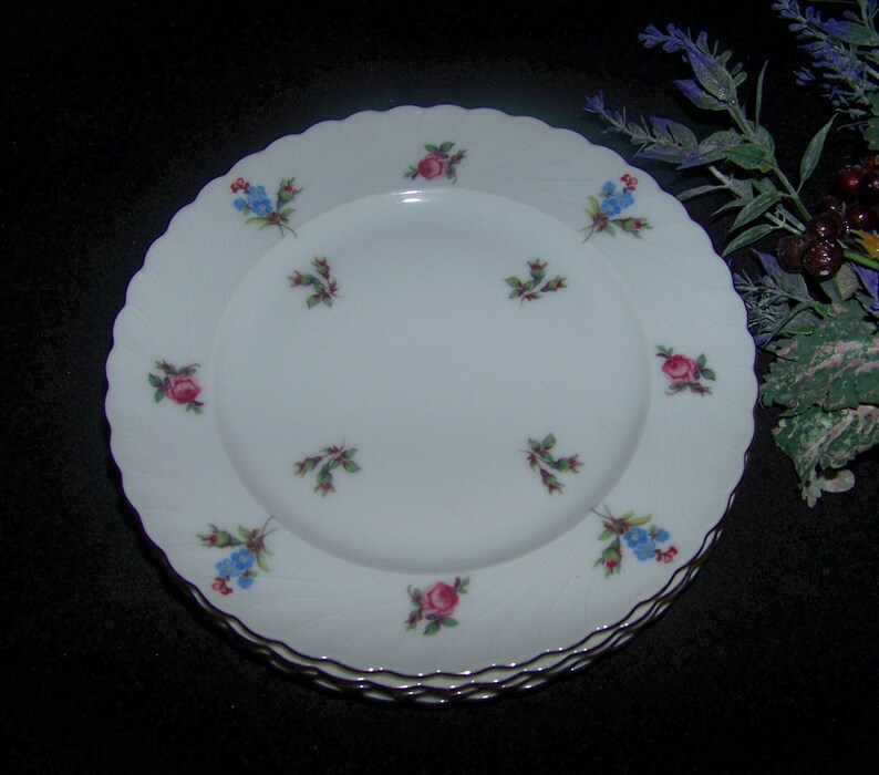 Royal Tettau China Dresden Flowers Gold Rim Bread and Butter Plates 4