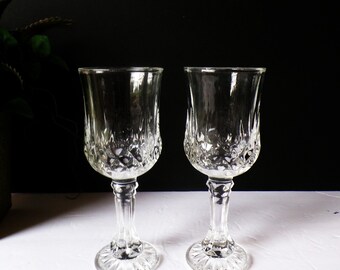 Diamond Cut Clear Crystal Wine Goblets Set of 2