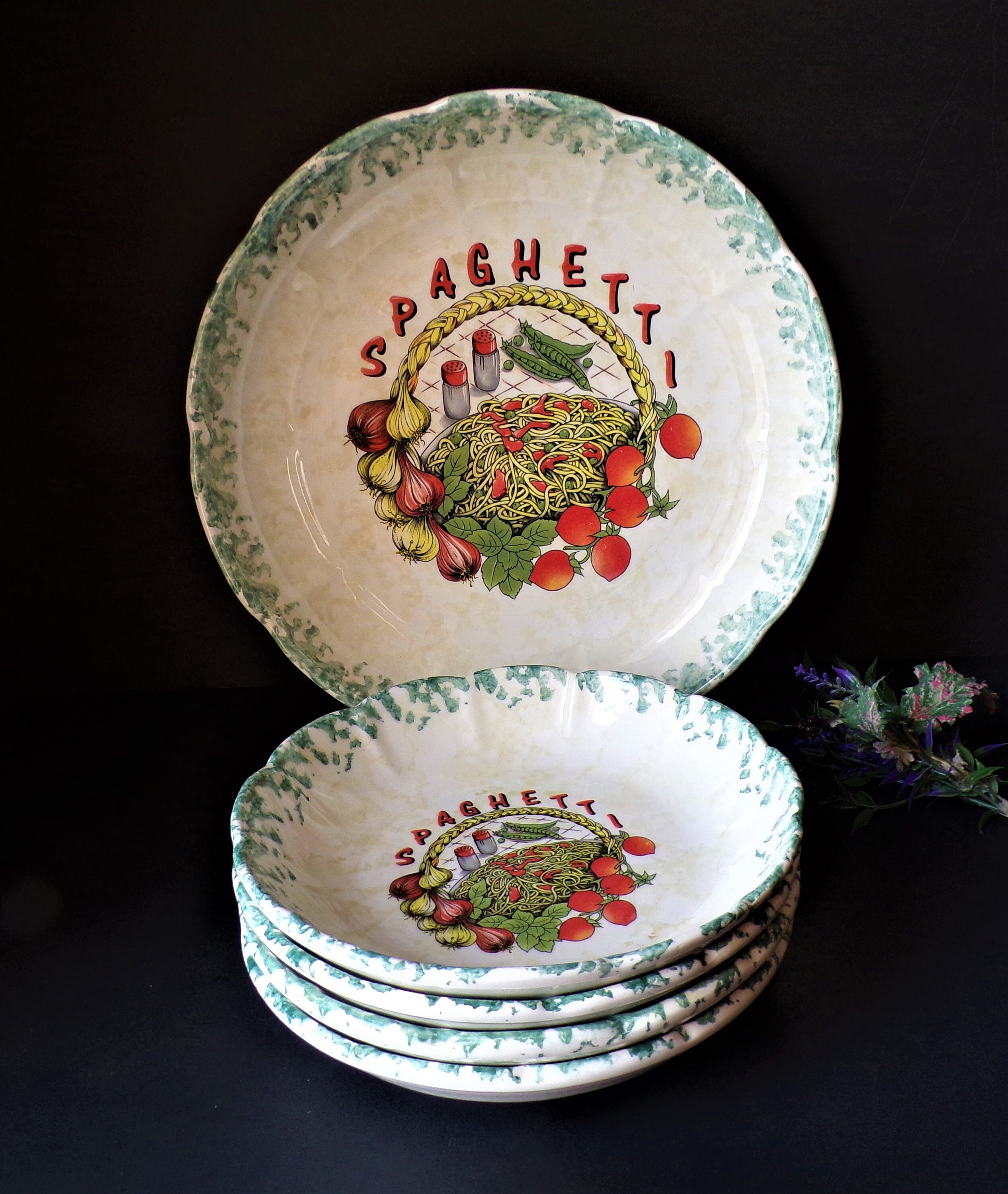 Vintage Italy Pasta Bowl Set One Large/4 Small Bowls Spaghetti Etsy