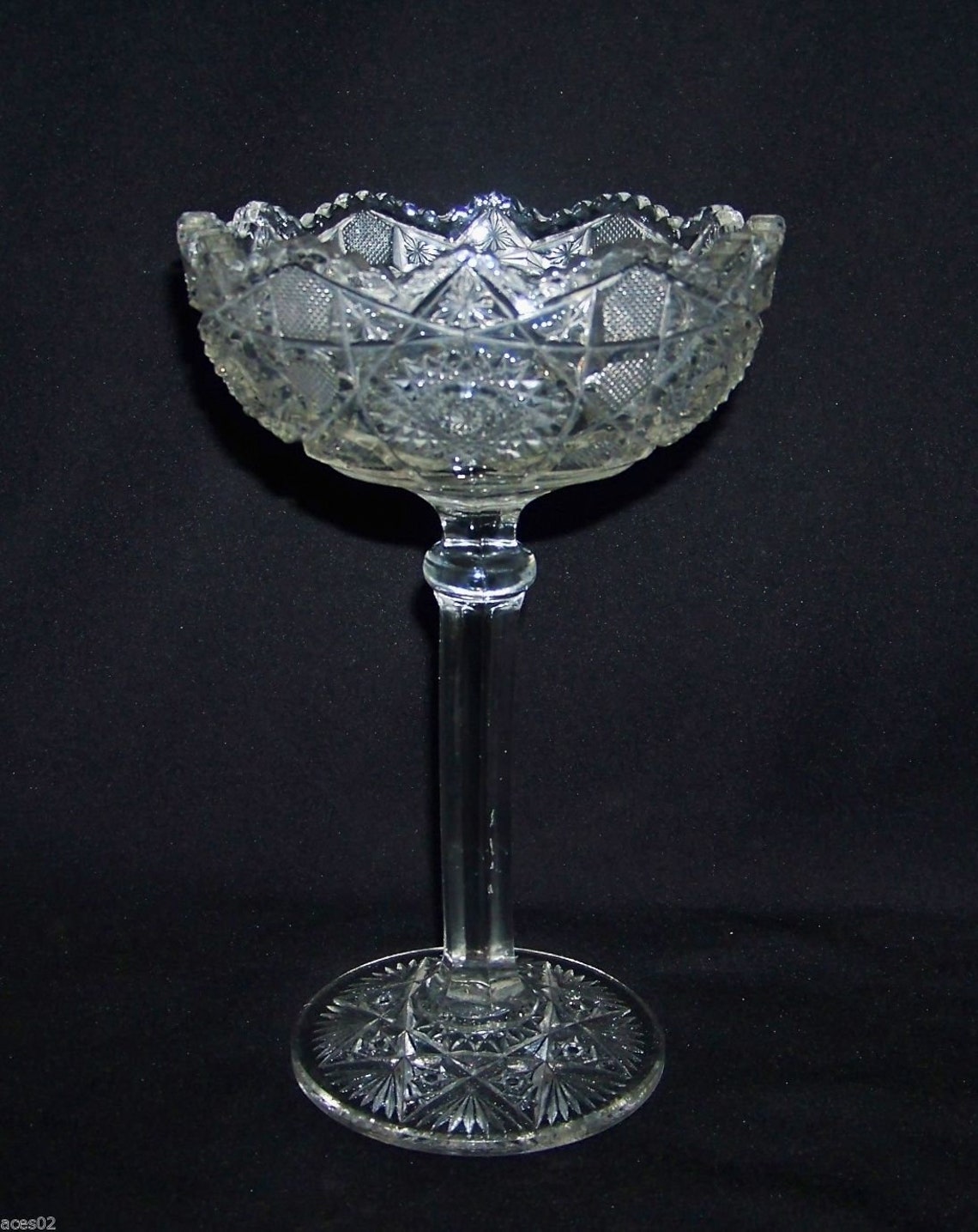 EAPG Tall Compote Clear Pressed Glass Hobstar and Sawtooth 6 Etsy