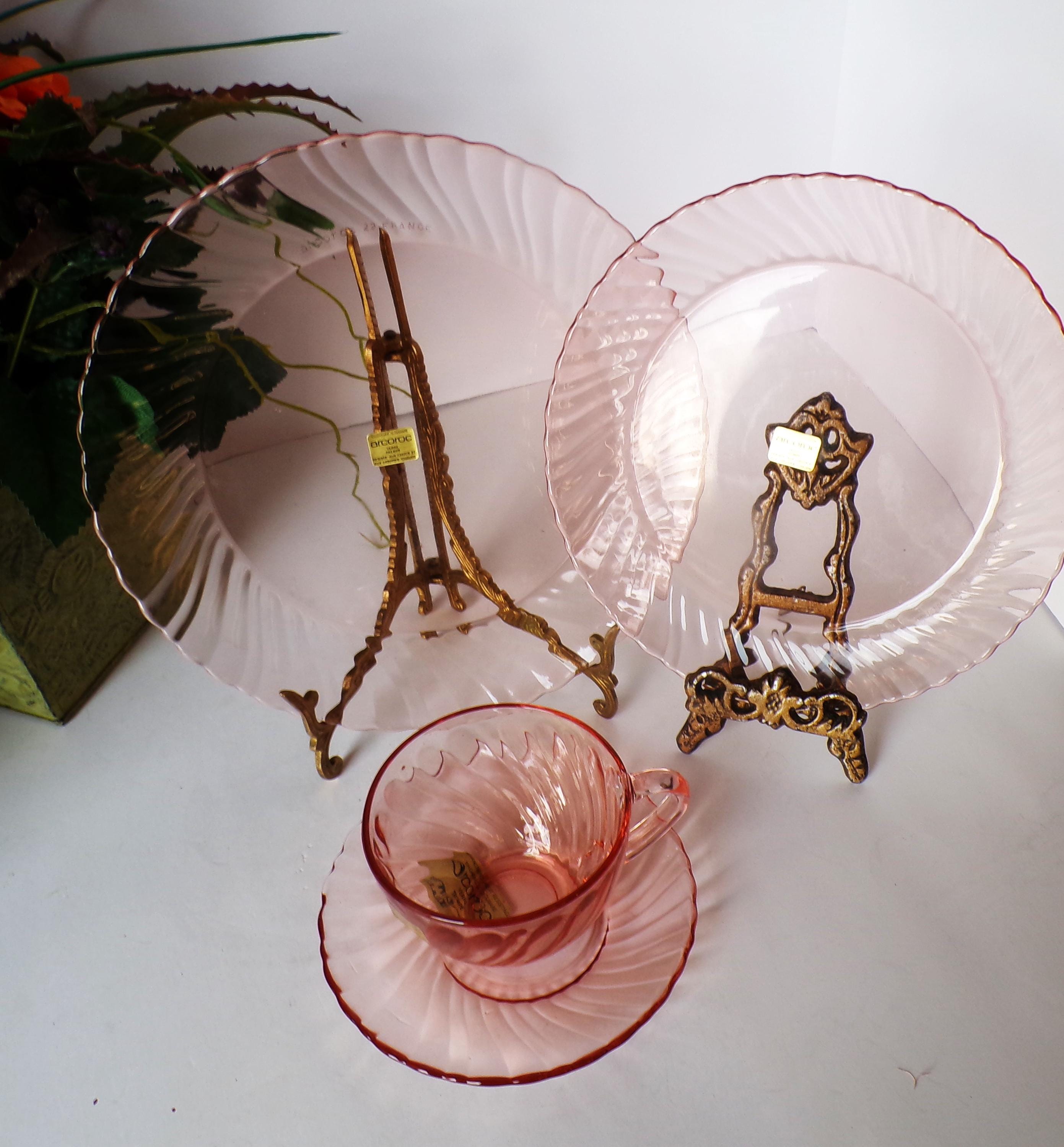 LOT DE 8 assiettes plates en verre Arcoroc Octime noire 21,5 cm vintage EUR 29,00 - FR
