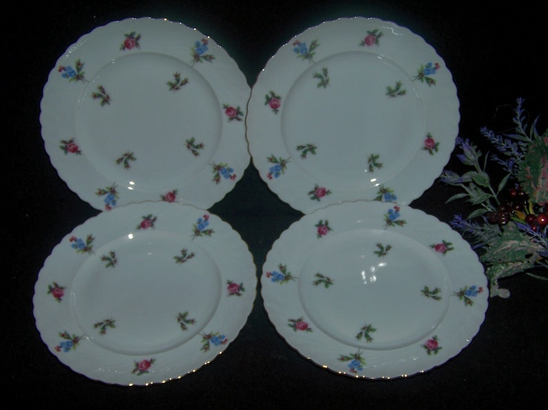 Royal Tettau China Dresden Flowers Gold Rim Bread and Butter Plates 4