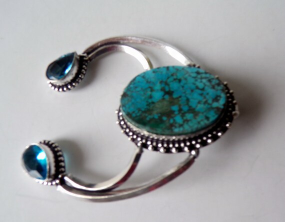 Vintage Sterling Turquoise and Blue Topaz Large P… - image 4