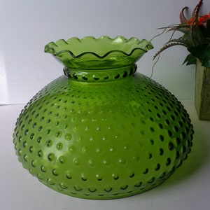 Large Green Hobnail Glass 12' Replacement Shade/Globe Scalloped Top
