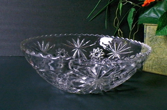 Vintage Anchor Hocking Glass Clear Prescut Large Salad Bowl