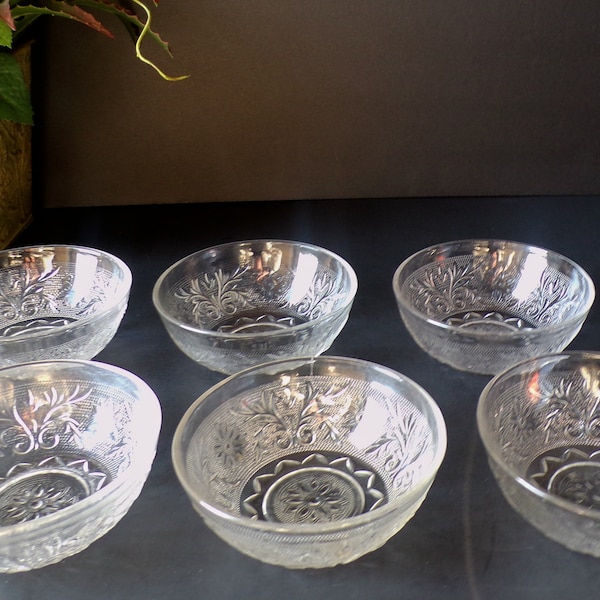 MCM Anchor Hocking Clear Sandwich Fruit/Dessert Bowls Set of 6