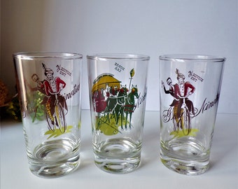 Set of 3 Anchor Hocking Gay Nineties Horse Car and Bicycle for Two Tumblers