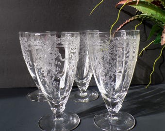 Vintage Fostoria Glass Etched Clear Optic June Iced Tea #5098 Set of 4